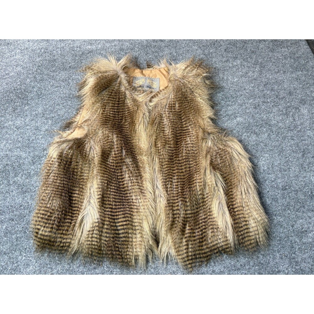 Steve Madden faux fur Vest Womens XL Brown Open Front Jacket Brown Sleeveless